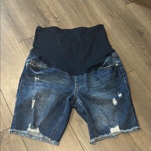 High Waist Blue and Black Distressed Shorts